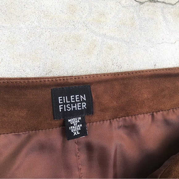 Eileen Fisher brown suede skirt brown lamb leather a lone flare knee length XL - Picture 3 of 5
